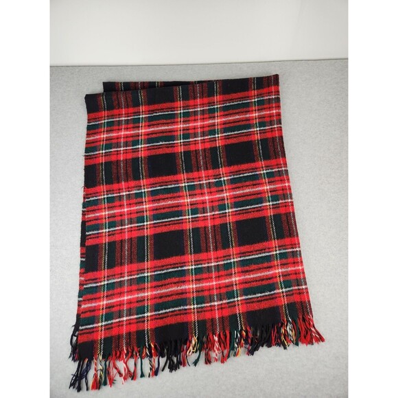 Vtg Troy Tartan Classic Plaid Wool Made USA Picnic Leisure Photo Fringe Blanket - Picture 4 of 4